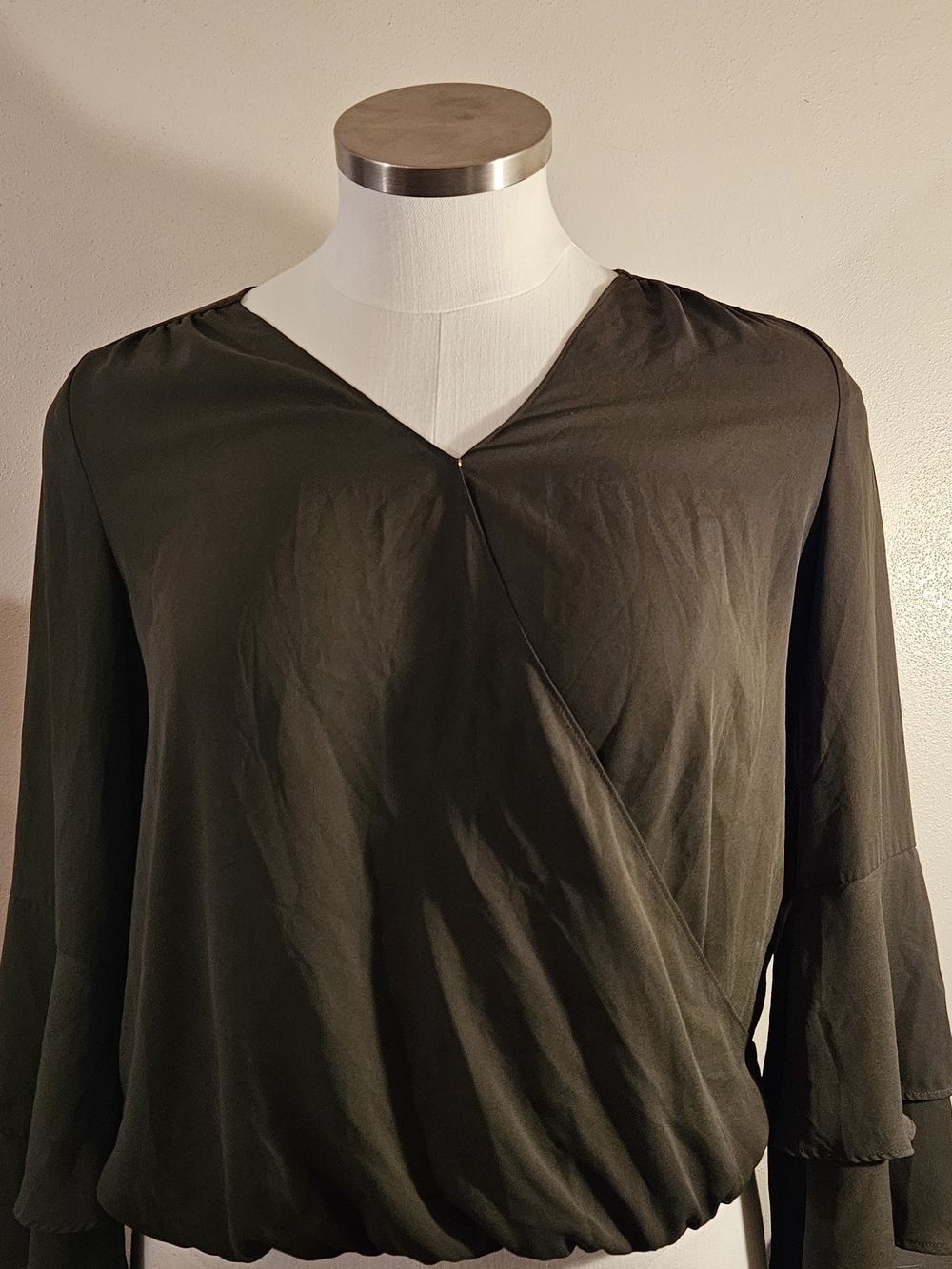 Michael Kors Olive Green Surplice Blouse